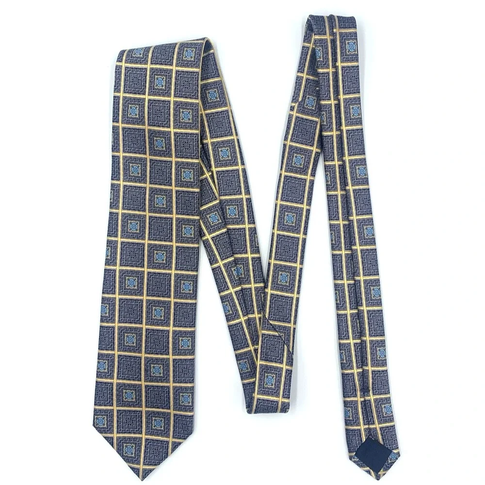 Ermenegildo Zegna Men's Neck Tie Blue Geometric‎ Made in Italy